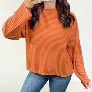 Orange striped long sleeve thin sweater